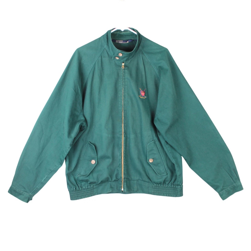 Vtg Polo Ralph Lauren Monogram Crest Softshell Bomber Jacket Mens L Green Y2k